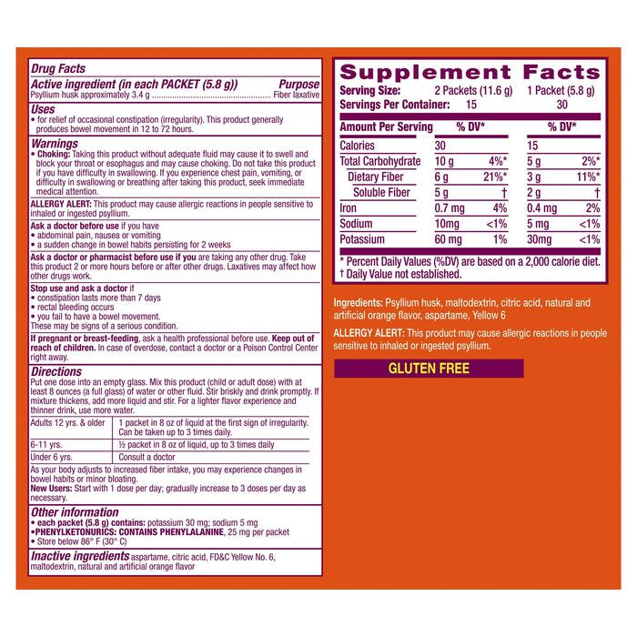 Metamucil Sugar-Free Psyllium Husk Fiber Powder Orange