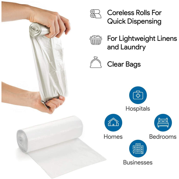 7-10 Gallon Clear Trash Bags, 100 Count - Small - Medium - High Density, 8 Microns 2 Coreless Rolls