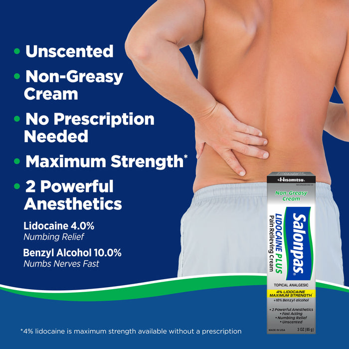 Salonpas Lidocaine Plus Pain Relieving Cream - 3 Oz