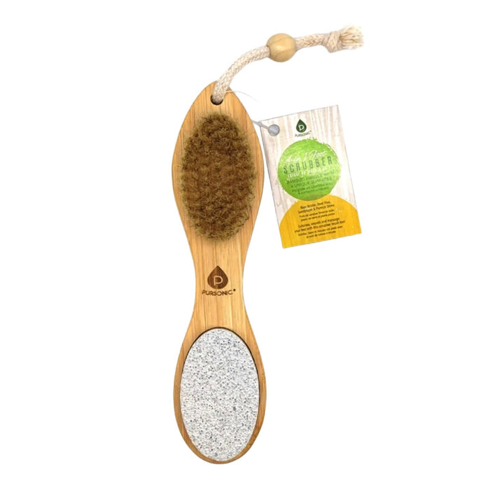 Pursonic 4-in-1 Wooden Foot Scrubber Brush with Bamboo Handle