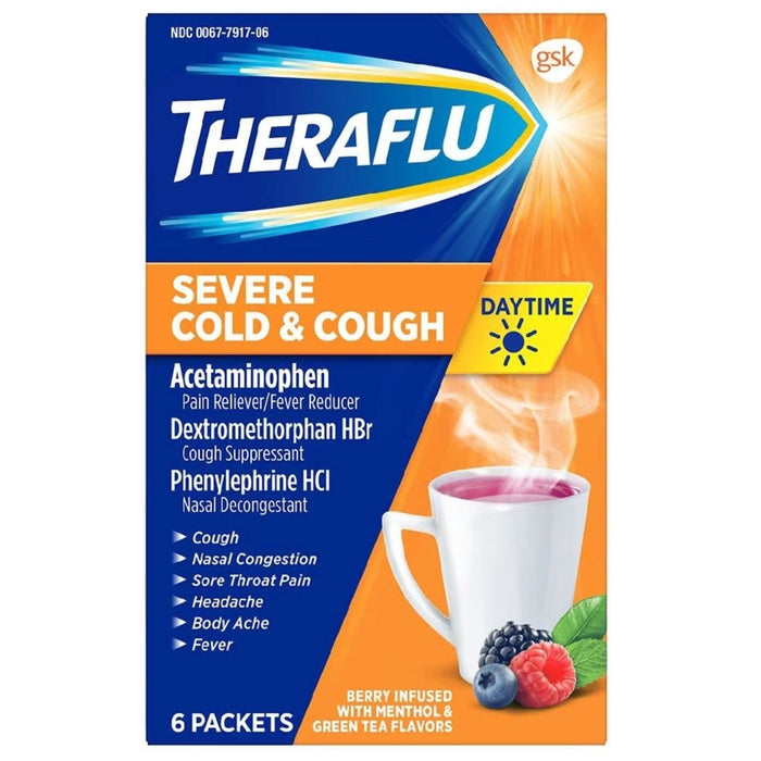 Theraflu Daytime Severe Cold & Cough Relief Powder - Berry with Menthol & Green Tea