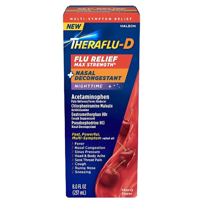 Theraflu-D Flu Relief Max Strength + Nasal Decongestion Syrup - Cherry