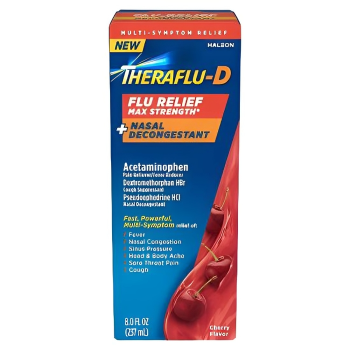 Theraflu-D Flu Relief Max Strength + Nasal Decongestion Syrup - Cherry