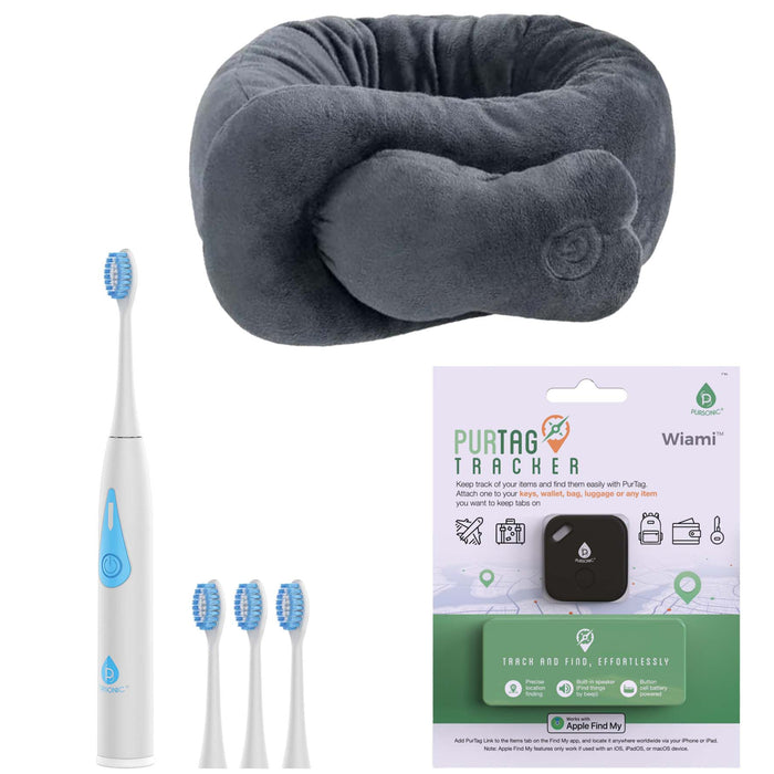 Pursonic Triple-Head Electric Toothbrush, Purtag Tracker, Portable Neck and Shoulder Massaging Wrap On-the-Go Travel Kit shophomemed