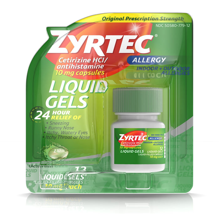 Zyrtec 24 Hour Allergy Relief 10Mg Liquid Gel Capsules - Cetirizine HCl