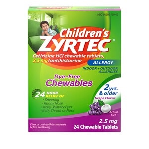 Zyrtec Children's Dye Free Cetirizine 2.5mg Chewables - Grape