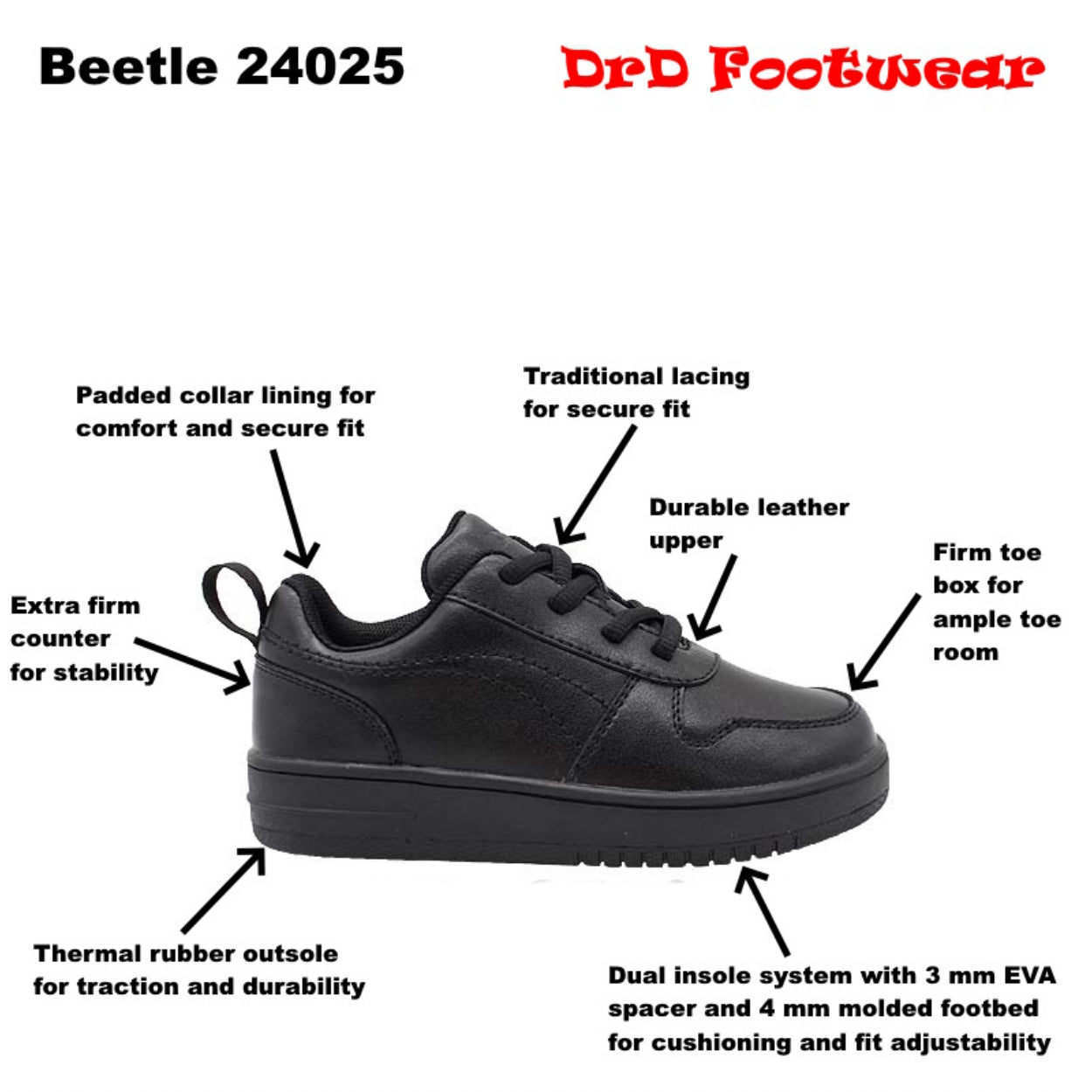 DrD Kids Footwear Beetle Shoes Ankle-Foot Orthosis and Orthopedic Friendly