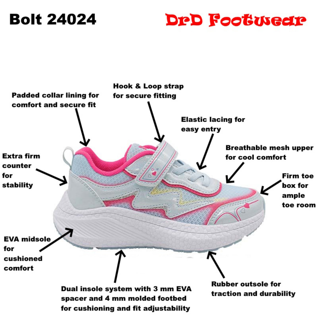 DrD Kids Footwear Bolt Sneaker Ankle-Foot Orthosis and Orthopedic Friendly