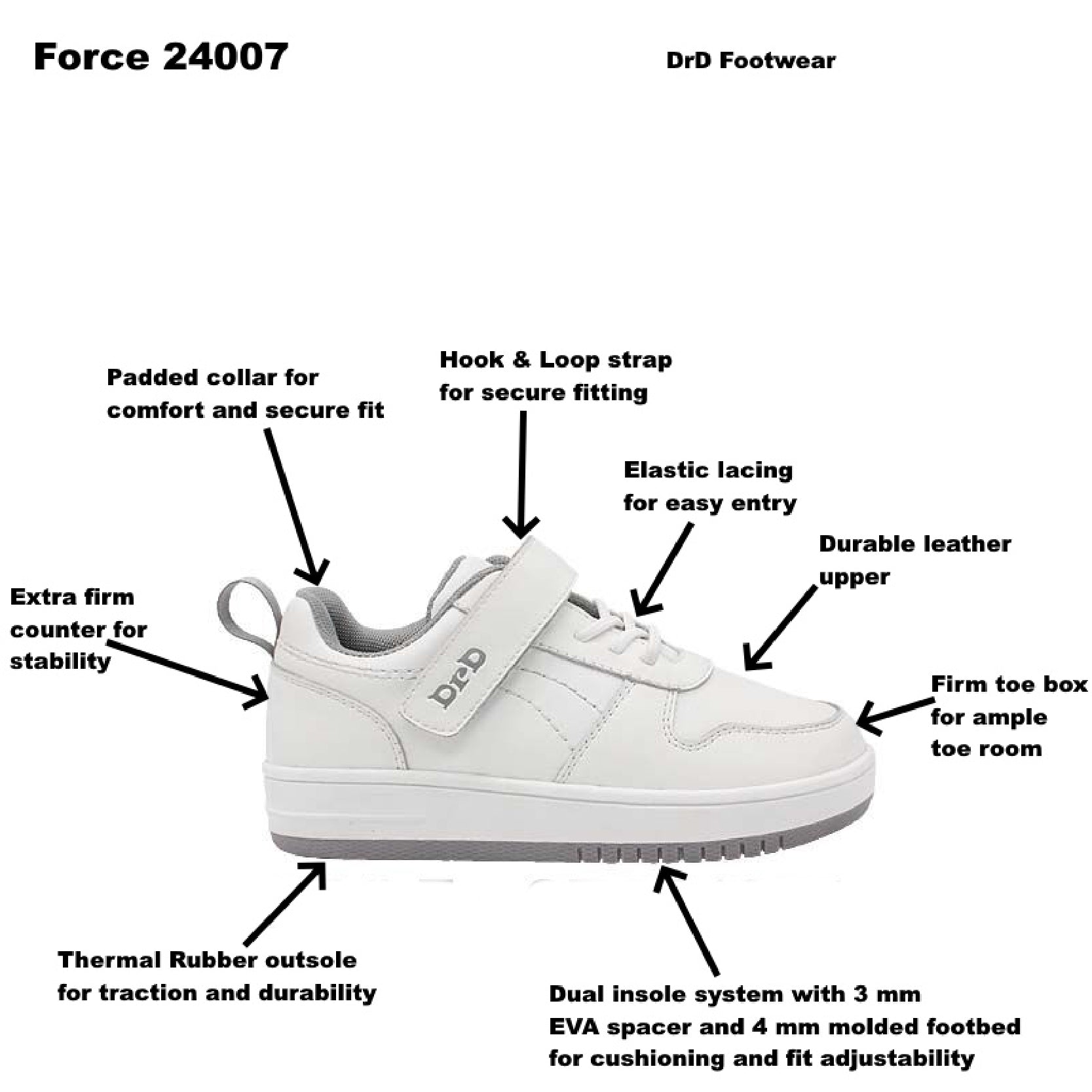 DrD Kids Footwear Force Shoes Ankle-Foot Orthosis and Orthopedic Friendly