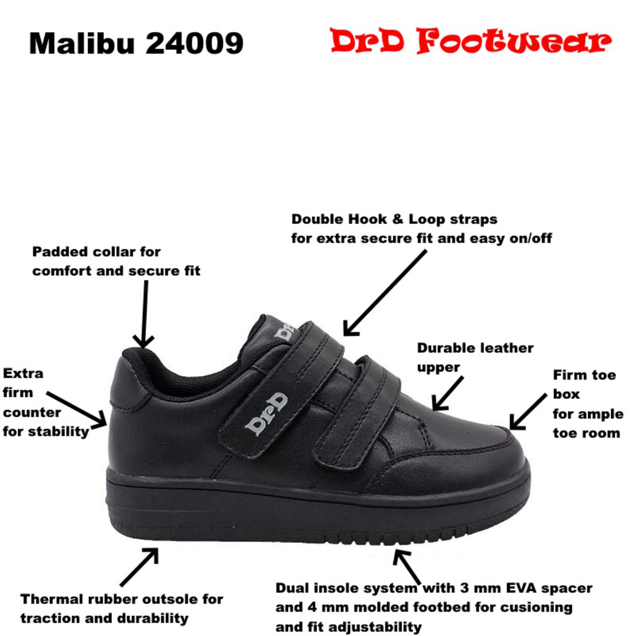 DrD Kids Footwear Malibu Shoes Ankle-Foot Orthosis and Orthopedic Friendly