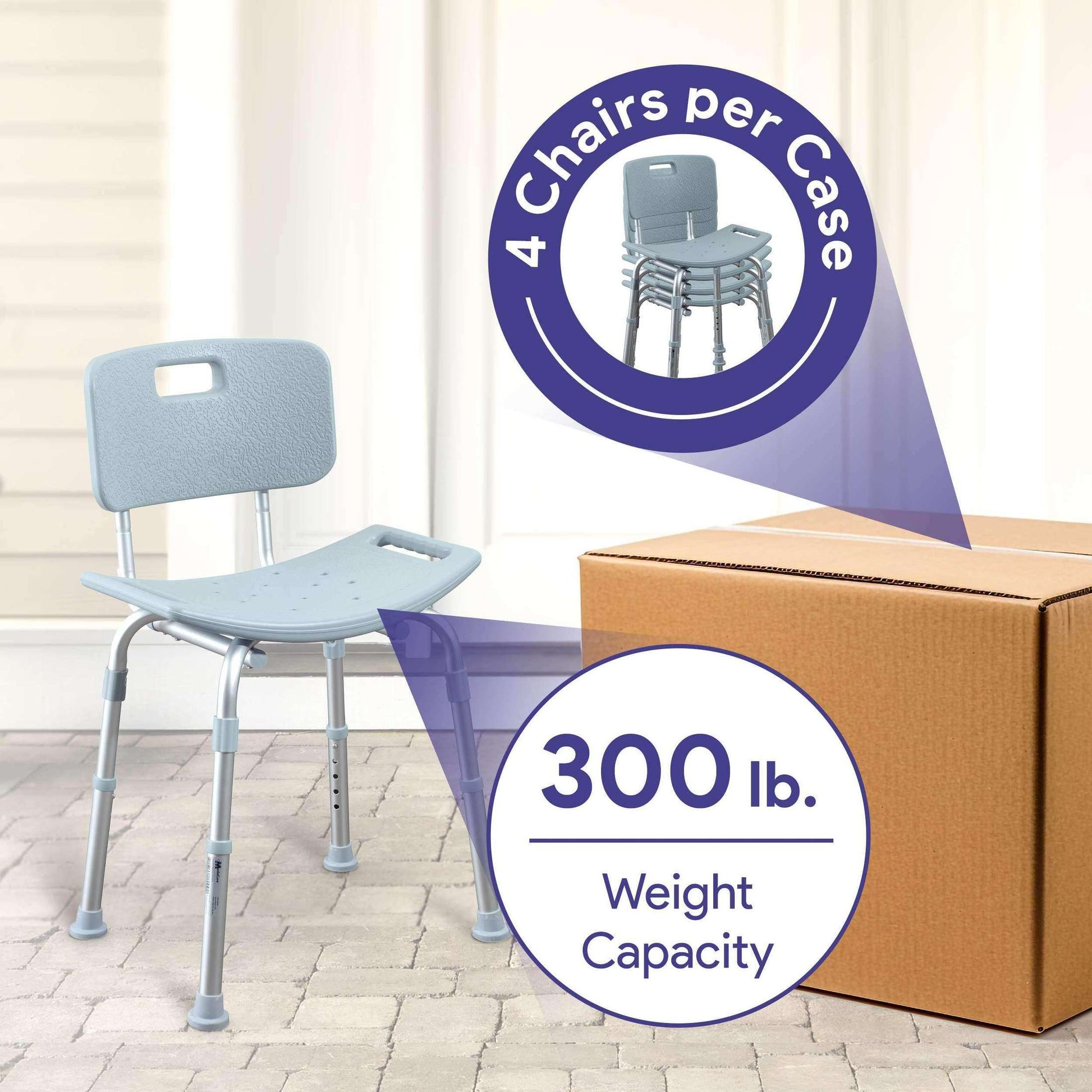 Medacure Height Adjustable Shower Chair for Seniors Case of 4 - Shop Home Med