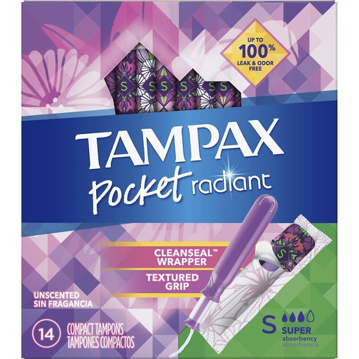 Tampax Pocket Radiant Compact Tampons Regular Super Absorbency - Unscented