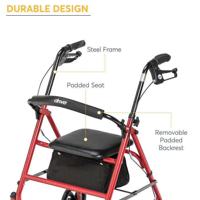 Drive Medical Four Wheel Rollator Walker with Folding Back Support