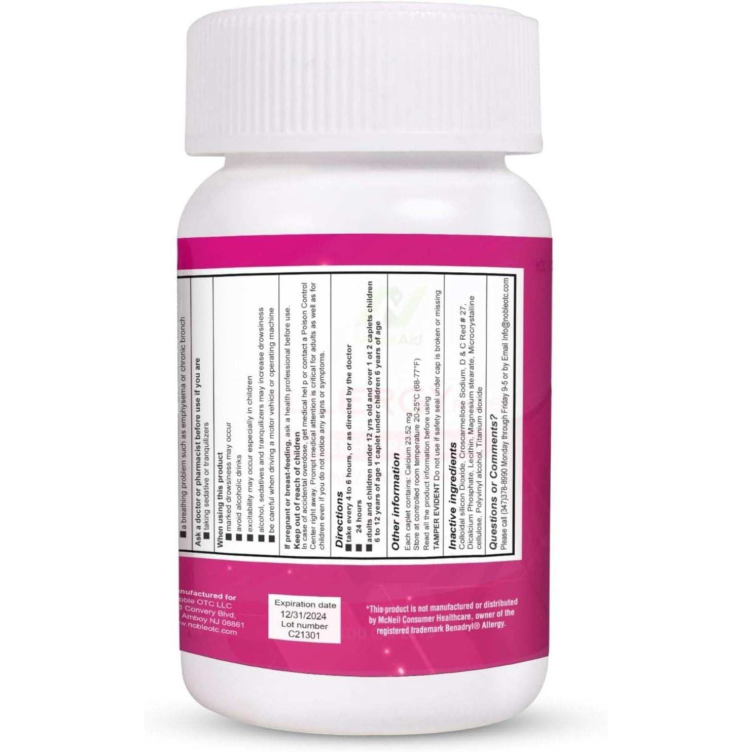 NobleAid Antihistamine Allergy Relief Tablets 25mg Diphenhydramine HCL - 100 Count - Shop Home Med