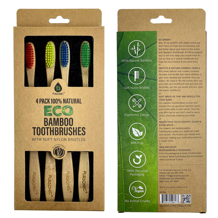 Pursonic Eco-Friendly Bamboo Toothbrushes & Charcoal Whitening Toothpaste