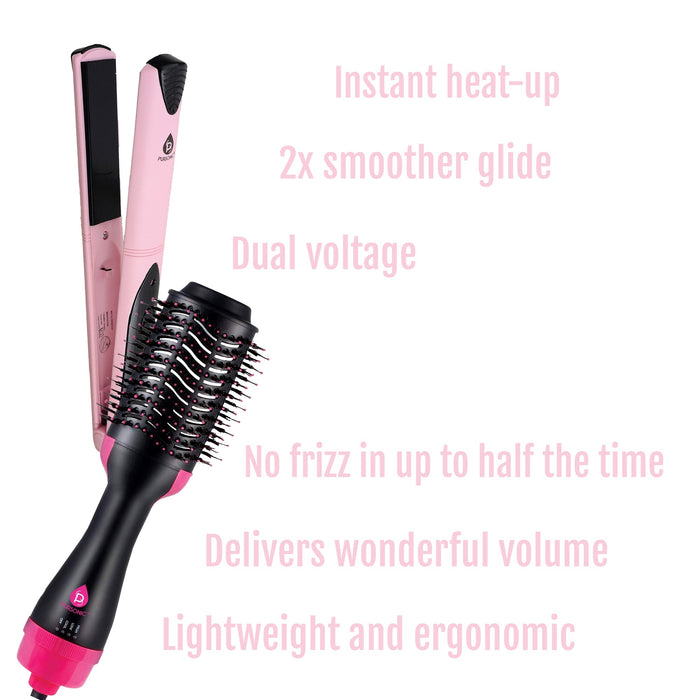 Pursonic Hair Styling Bundle Dryer & Volumizer Flat Iron Free Travel Iron