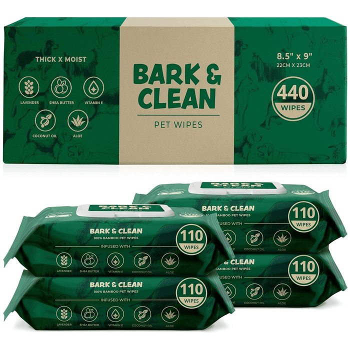 Toallitas húmedas de bambú para mascotas Bark &amp; ​​Clean con aloe, manteca de karité y aroma a lavanda Toallitas para el cuidado de perros y gatos