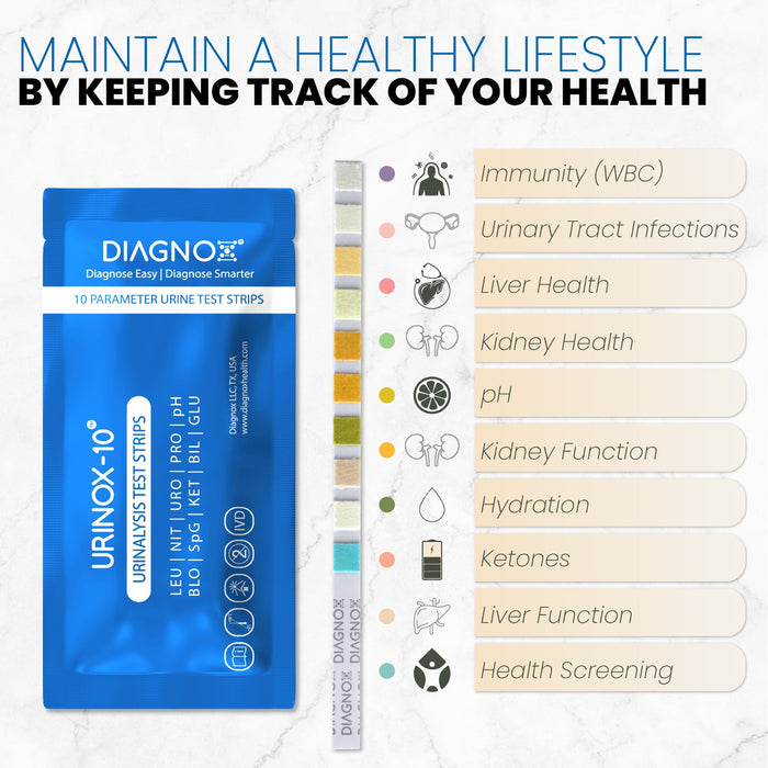 Diagnox Urinox-10 Urinalysis Test Strips