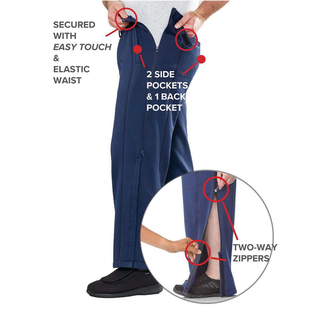 Silverts Men's Easy Touch Side Zip Adaptive Tearaway Pants with Catheter Access