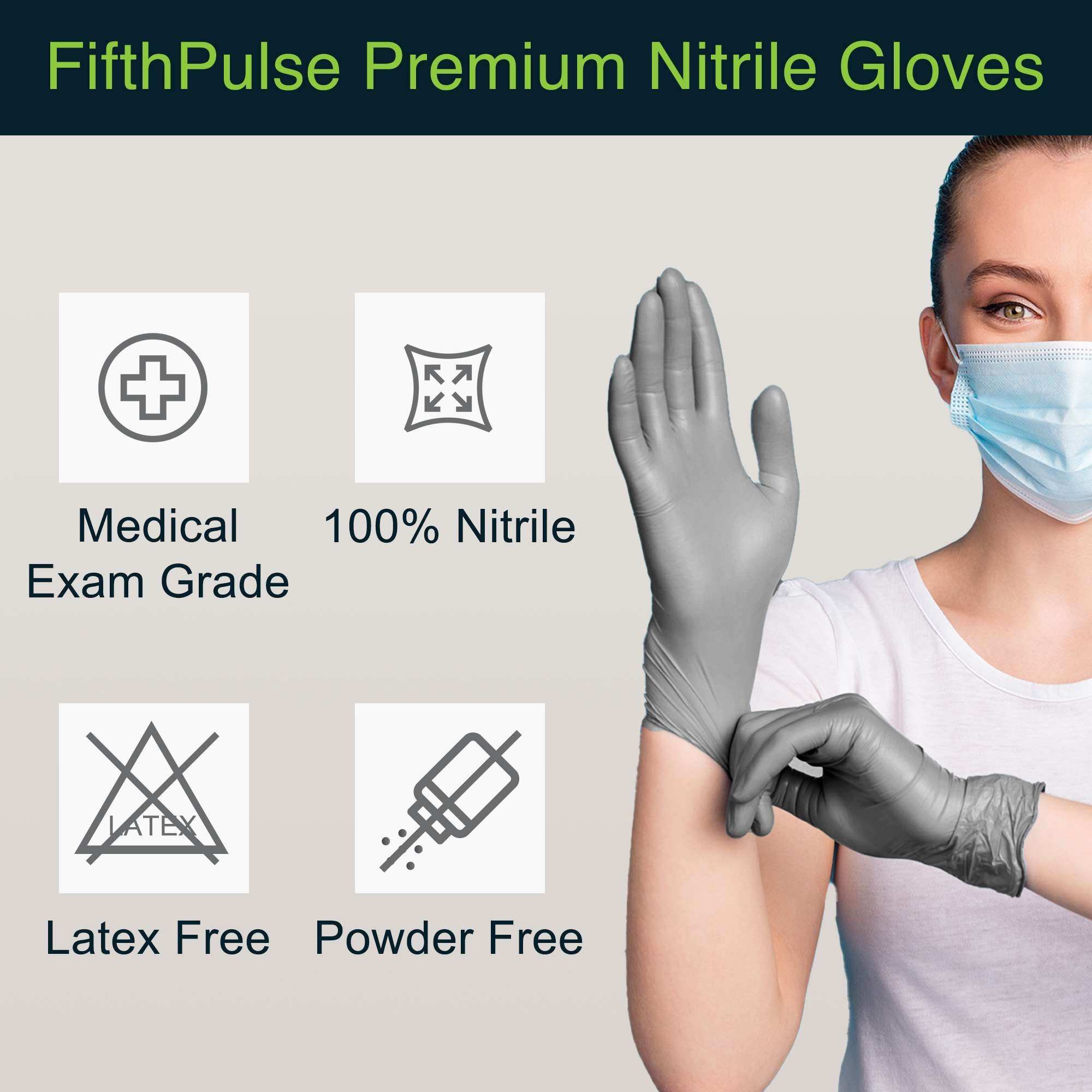 FifthPulse Cool Gray Disposable Nitrile Medical Gloves