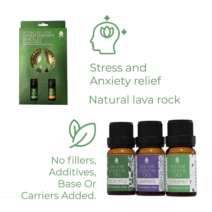 Pursonic Aromatherapy Bliss Bundle: Lava Stone Bracelet + Pure Essential Oils