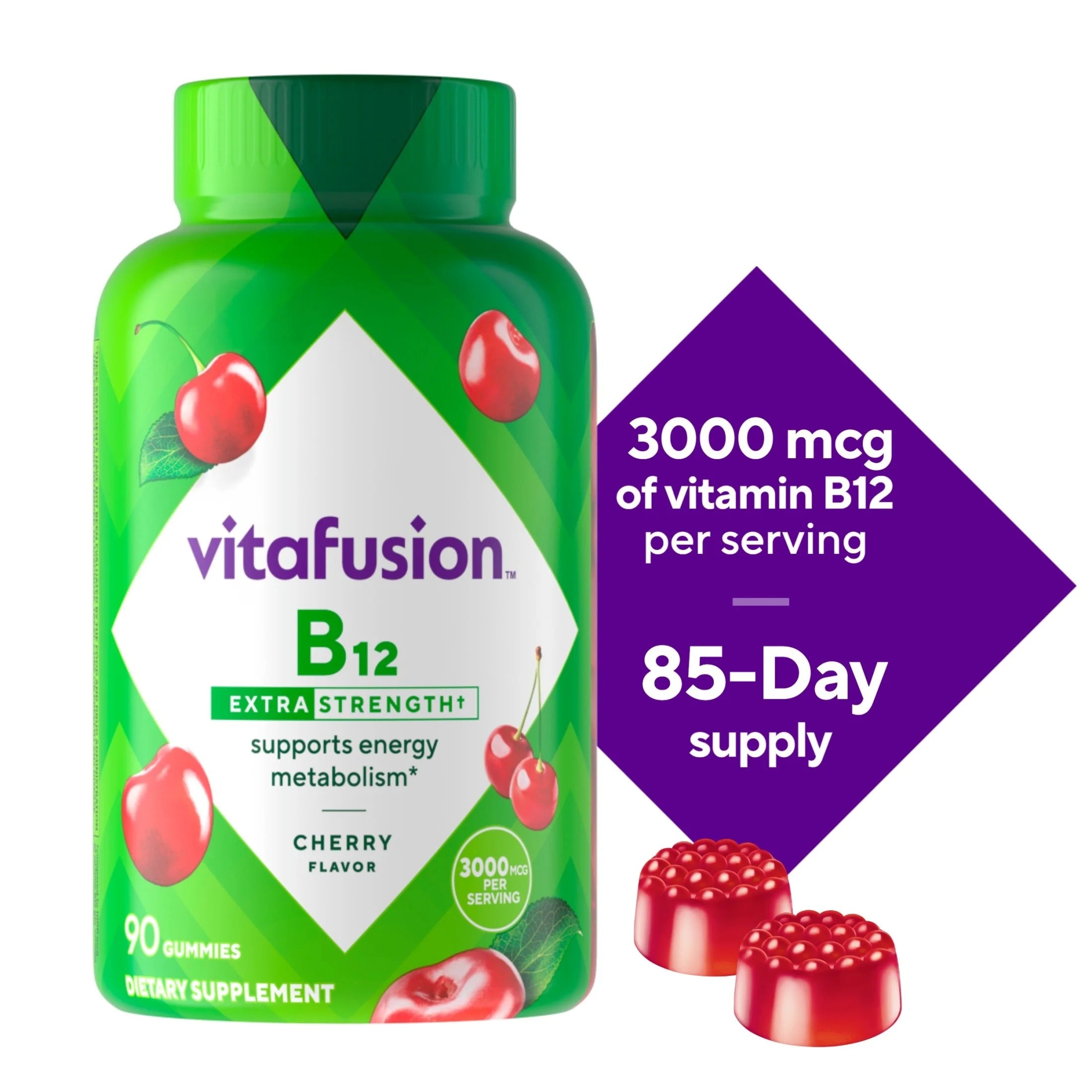 Gomitas de cereza Vitafusion Extra Fuerte con Vitamina B-12 3000 mcg 