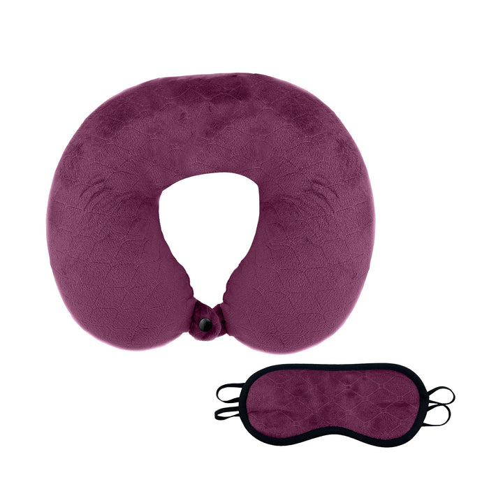 Pursonic Memory Foam Neck Pillow with Eye Mask - Ergonomic Travel