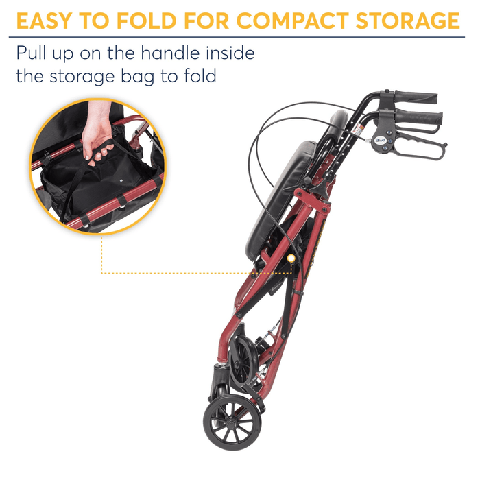 Drive Medical Rollator Walker with Folding Back Support & Padded Seat