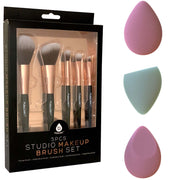 Pursonic 5-Piece Studio Makeup Brush Set and 3-Pack Beauty Makeup Sponge Blenders for Flawless Application Essentials shophomemed