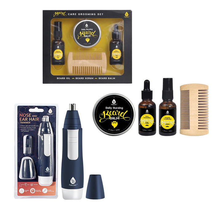 Pursonic Grooming Bundle: Beard Kit Derma Roller Vitamin C Eco Razor