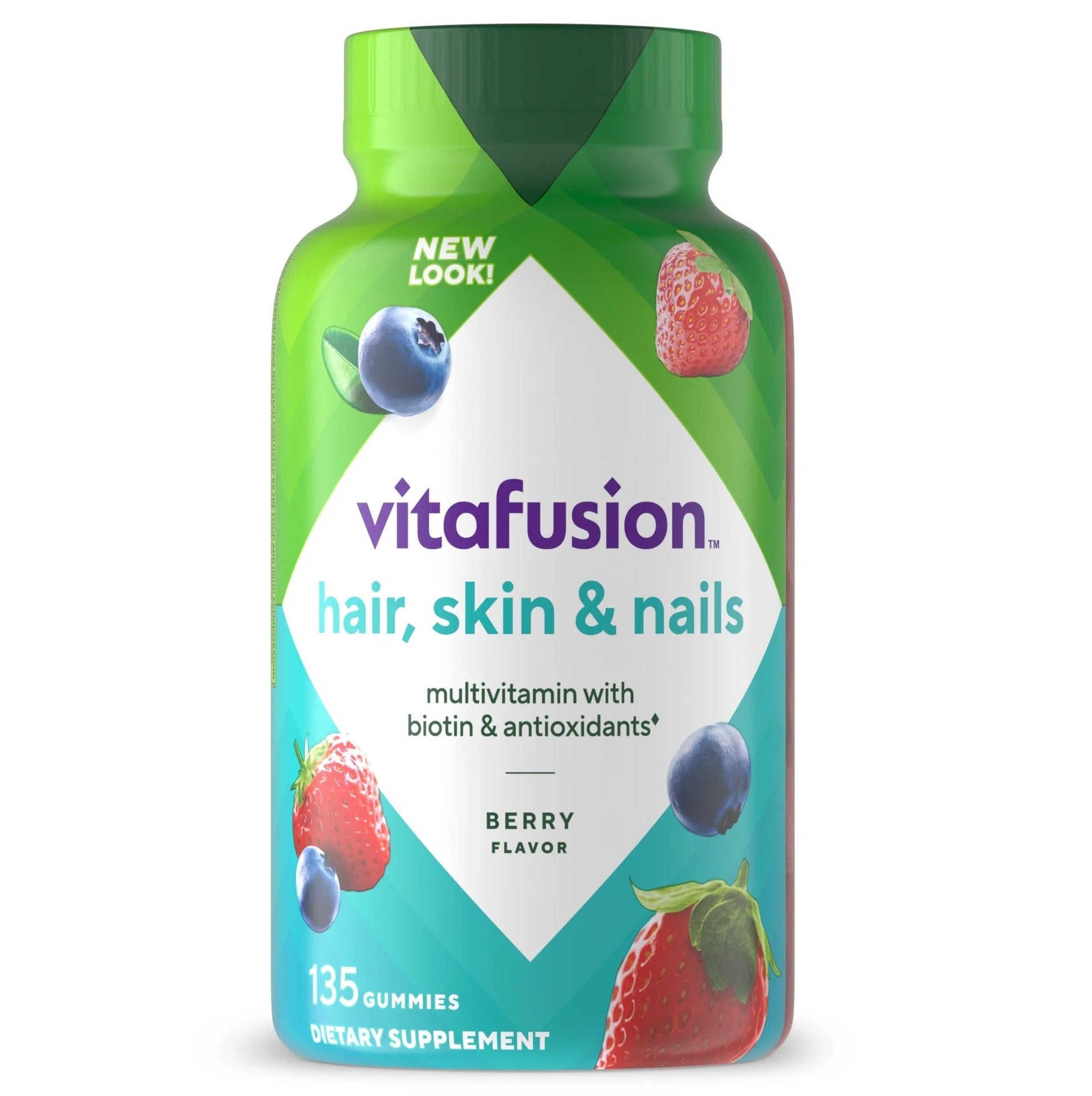 Multivitamínico gomoso Vitafusion para cabello, piel y uñas magníficos con biotina y sabor a frutos rojos 