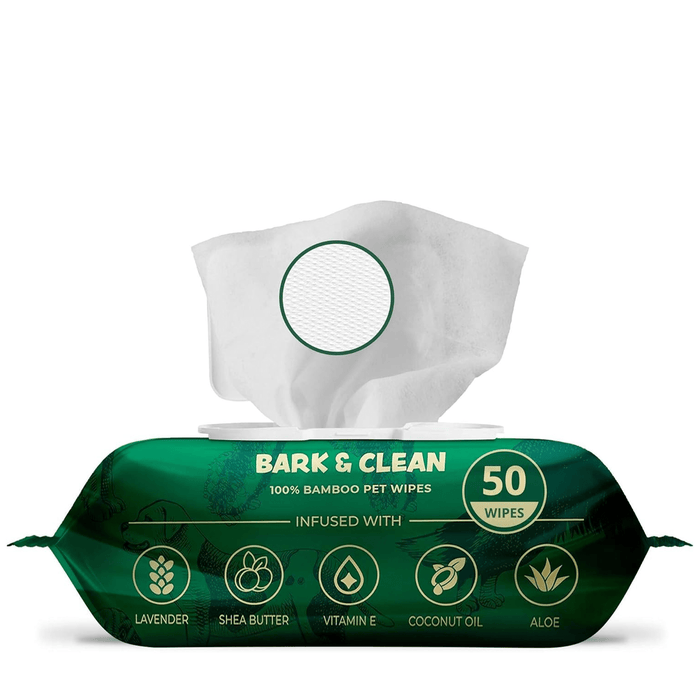 Toallitas húmedas de bambú para mascotas Bark &amp; ​​Clean con aloe, manteca de karité y aroma a lavanda Toallitas para el cuidado de perros y gatos