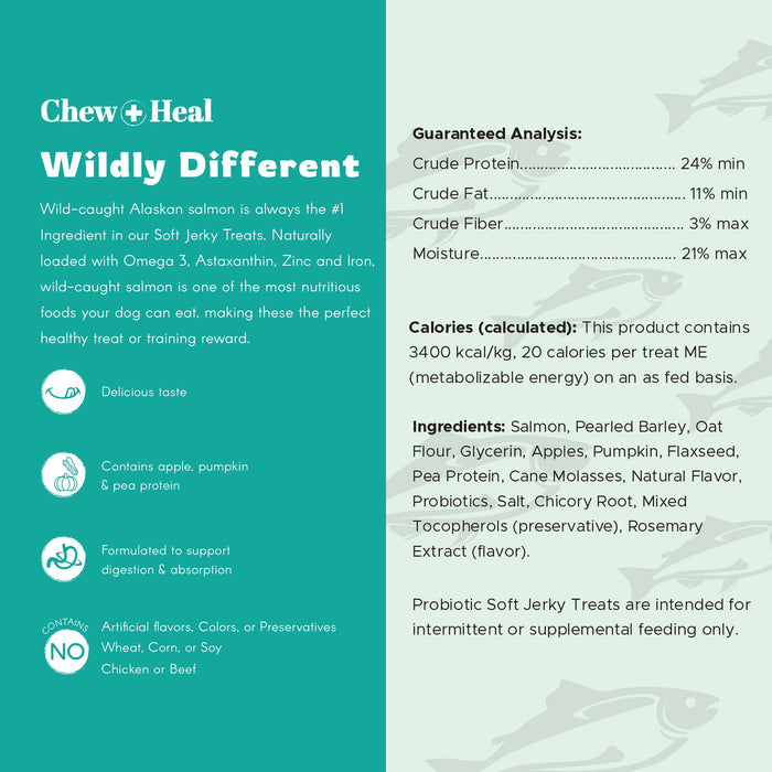 Chew + Heal Probiotic Salmon Jerky  Dog Treats