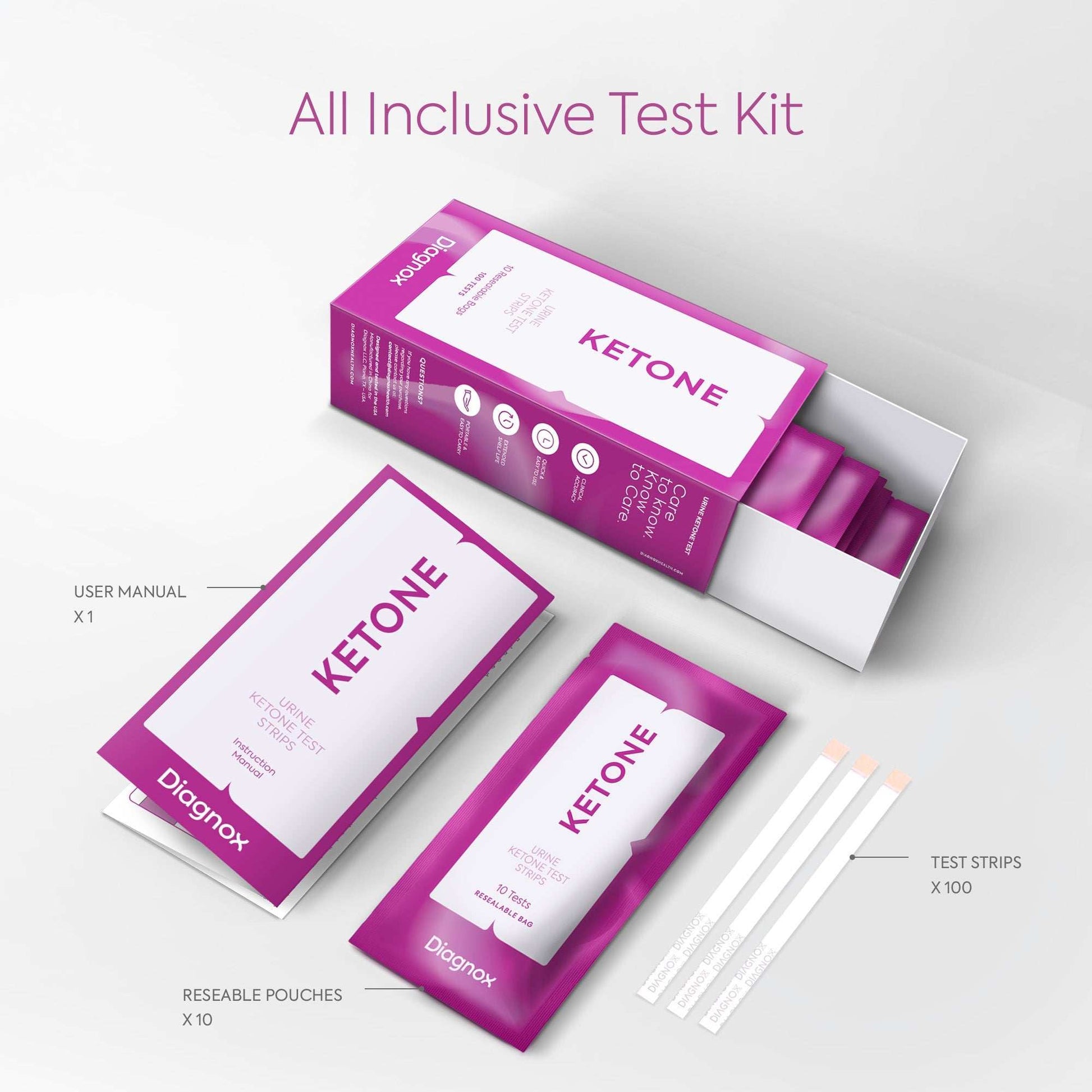 Diagnox Keto Strips Urine Test Kit 100 Ketone Strips for Keto & Low-Carb