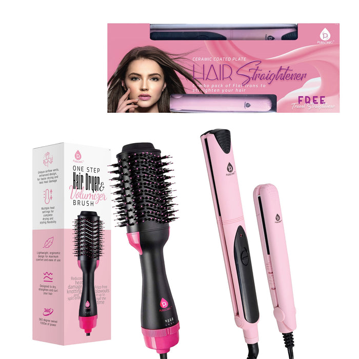 Pursonic Hair Styling Bundle Dryer & Volumizer Flat Iron Free Travel Iron