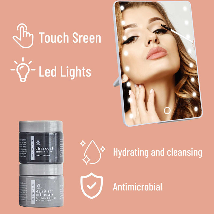 Pursonic Touchscreen LED Vanity Mirror & Gel/Mud Face Mask Set