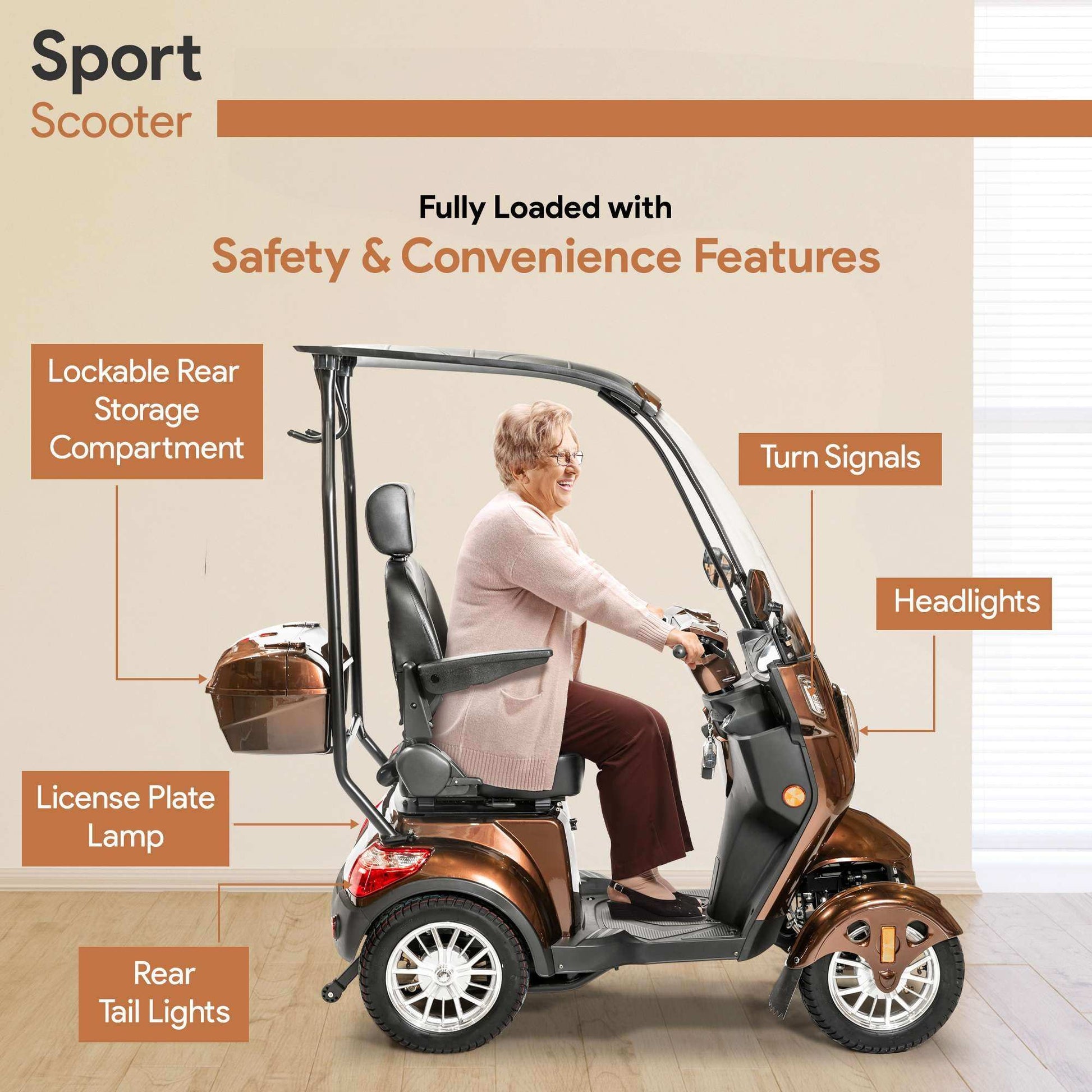 Electric Covered Mobility Scooter with Canopy and Windshield