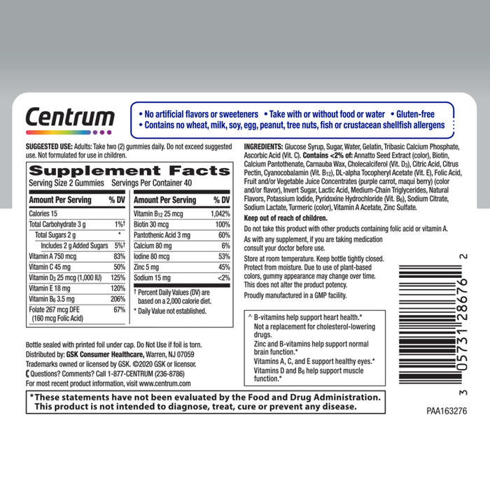 Centrum Men 50+ Multivitamin & Multimineral Gummies Assorted Fruit - 80 Ct