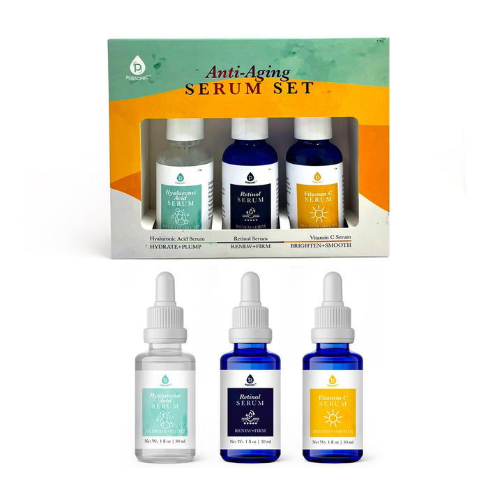 Pursonic Anti-Aging Skin Care Set Hyaluronic Acid Retinol & Vitamin C Serums