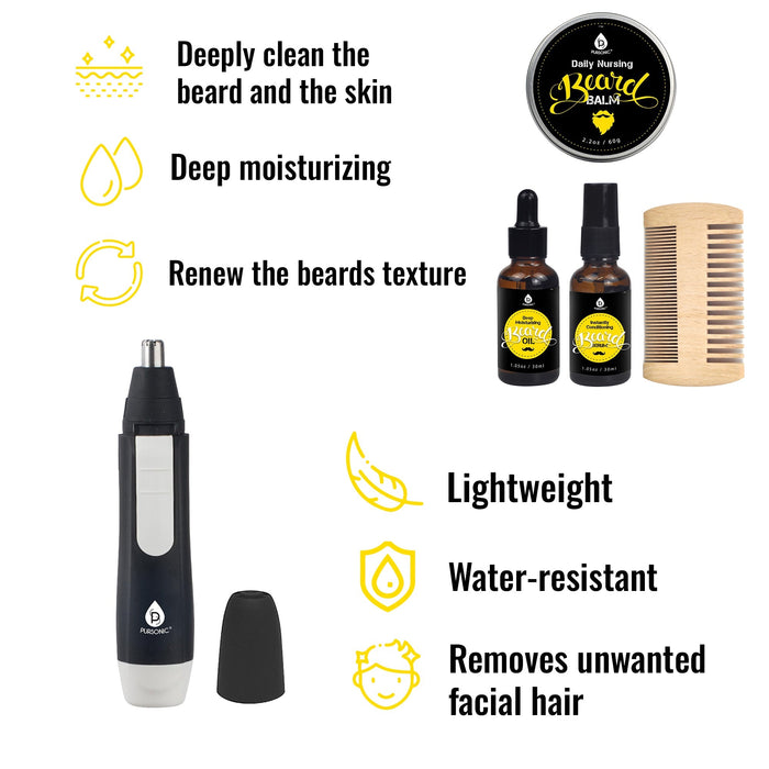 Pursonic Grooming Bundle: Beard Kit Derma Roller Vitamin C Eco Razor