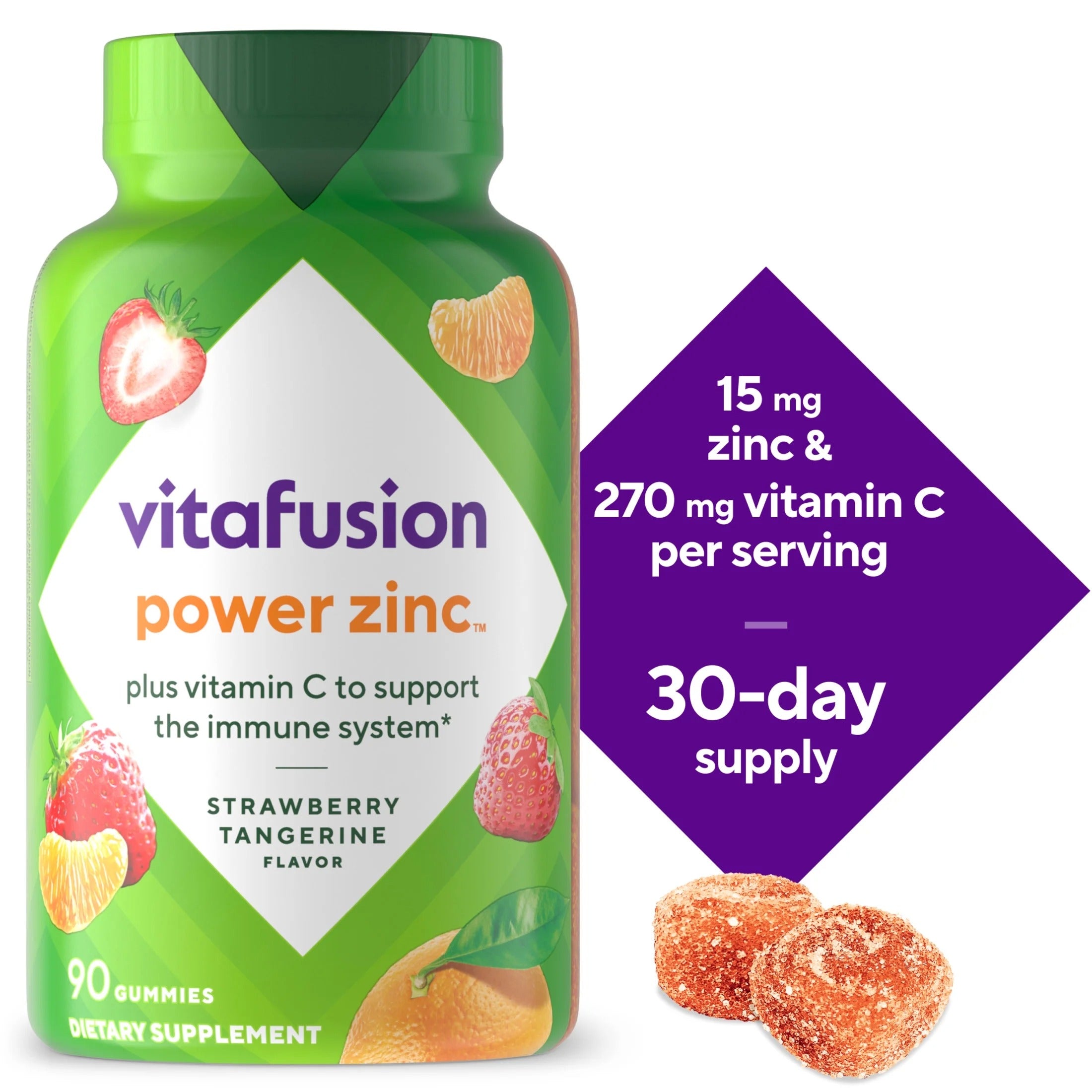 Gomitas Vitafusion Power Zinc con vitaminas para el sistema inmunitario, fresa y mandarina 