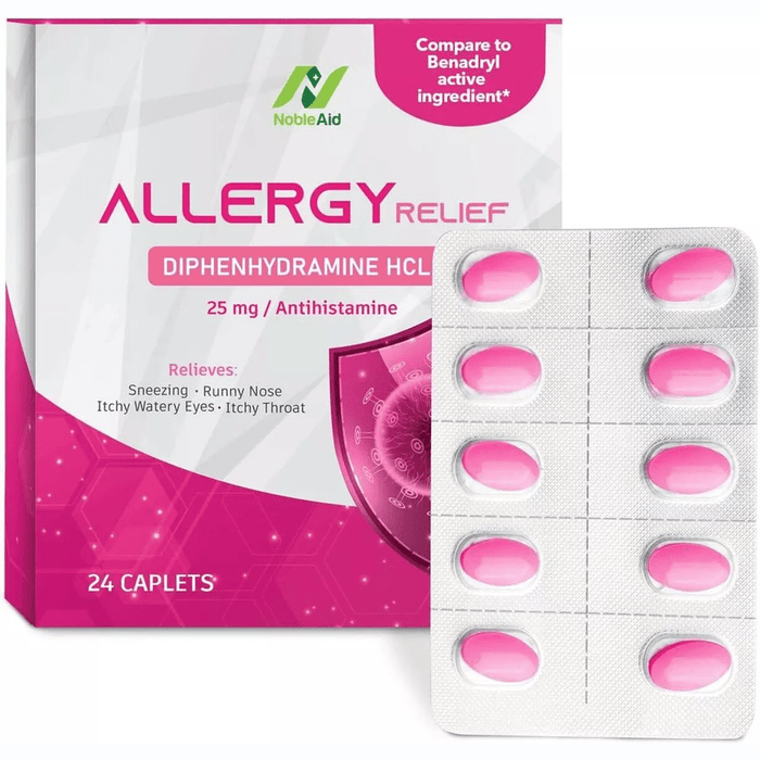 NobleAid Antihistamine Allergy Relief Tablets 25mg Diphenhydramine HCL