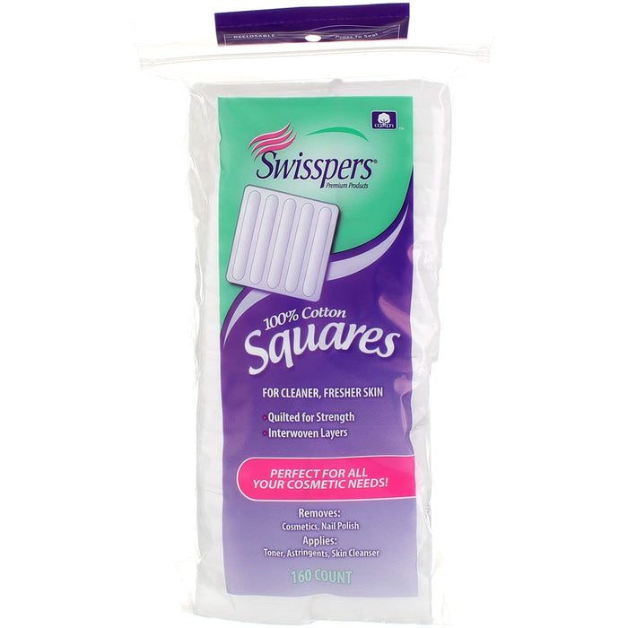 Swisspers Multi Care Cotton Squares with Spunlace - 160 Ct