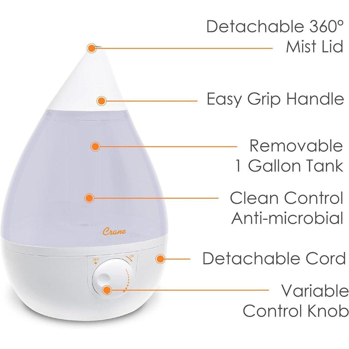 Crane Ultrasonic Drop Cool Mist Humidifier White - 1 Gallon - Shop Home Med