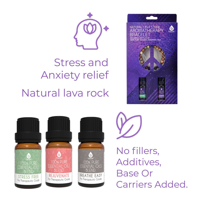 Pursonic Aromatherapy Bliss Bundle: Lava Stone Bracelet + Pure Essential Oils