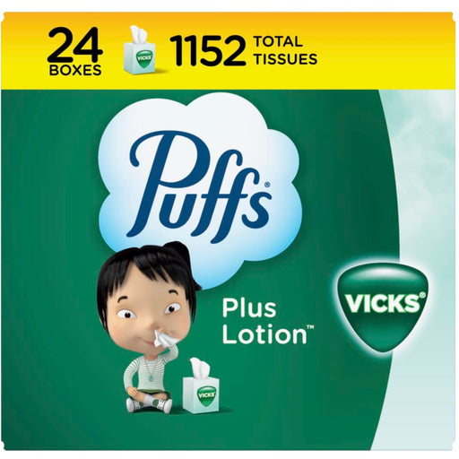 Puffs Plus Lotion with Vicks Scent Facial Tissues - 24 Boxes x 48 Tissues