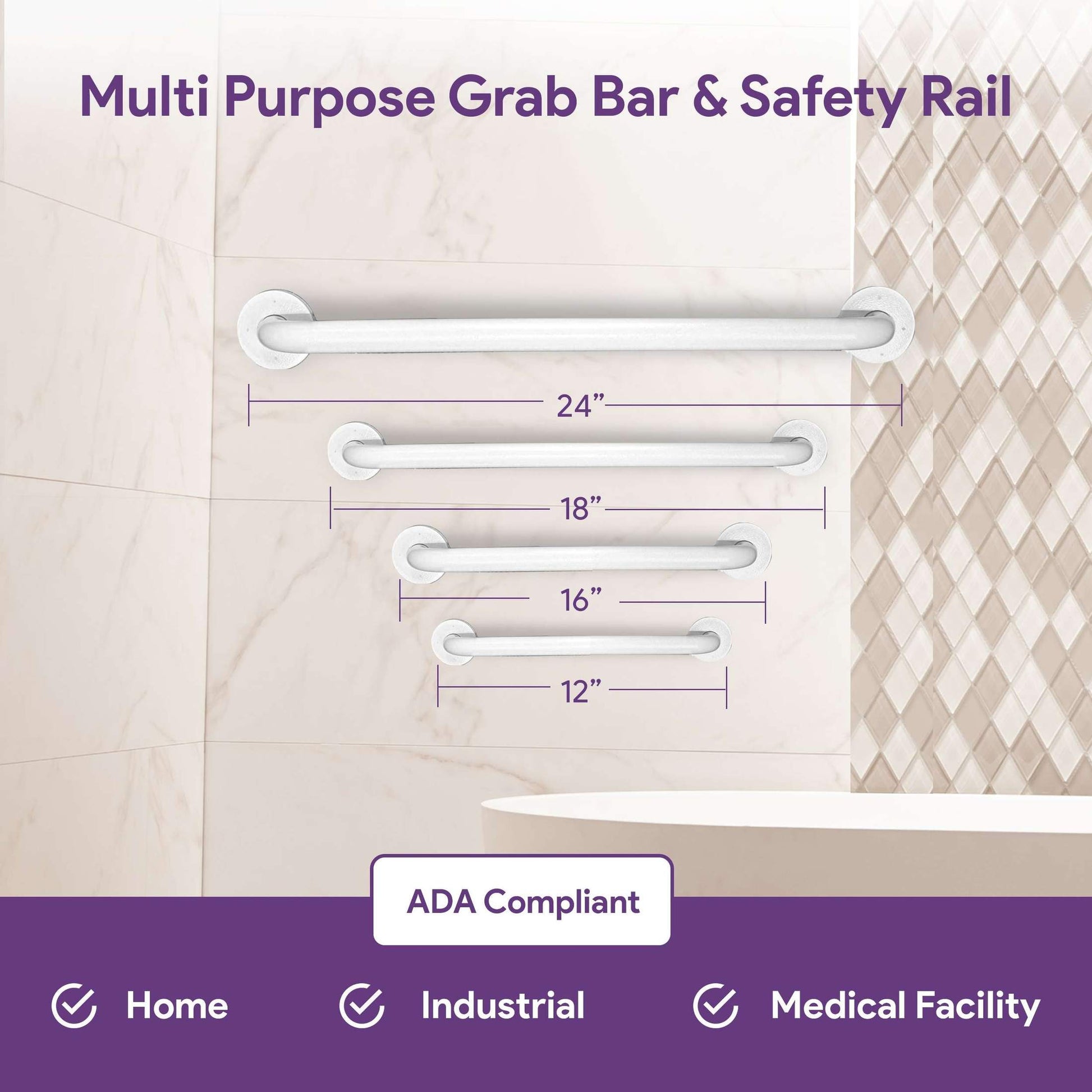 White Powder Coated Steel Grab Bars - Bathroom and Shower Safety Rail shophomemed