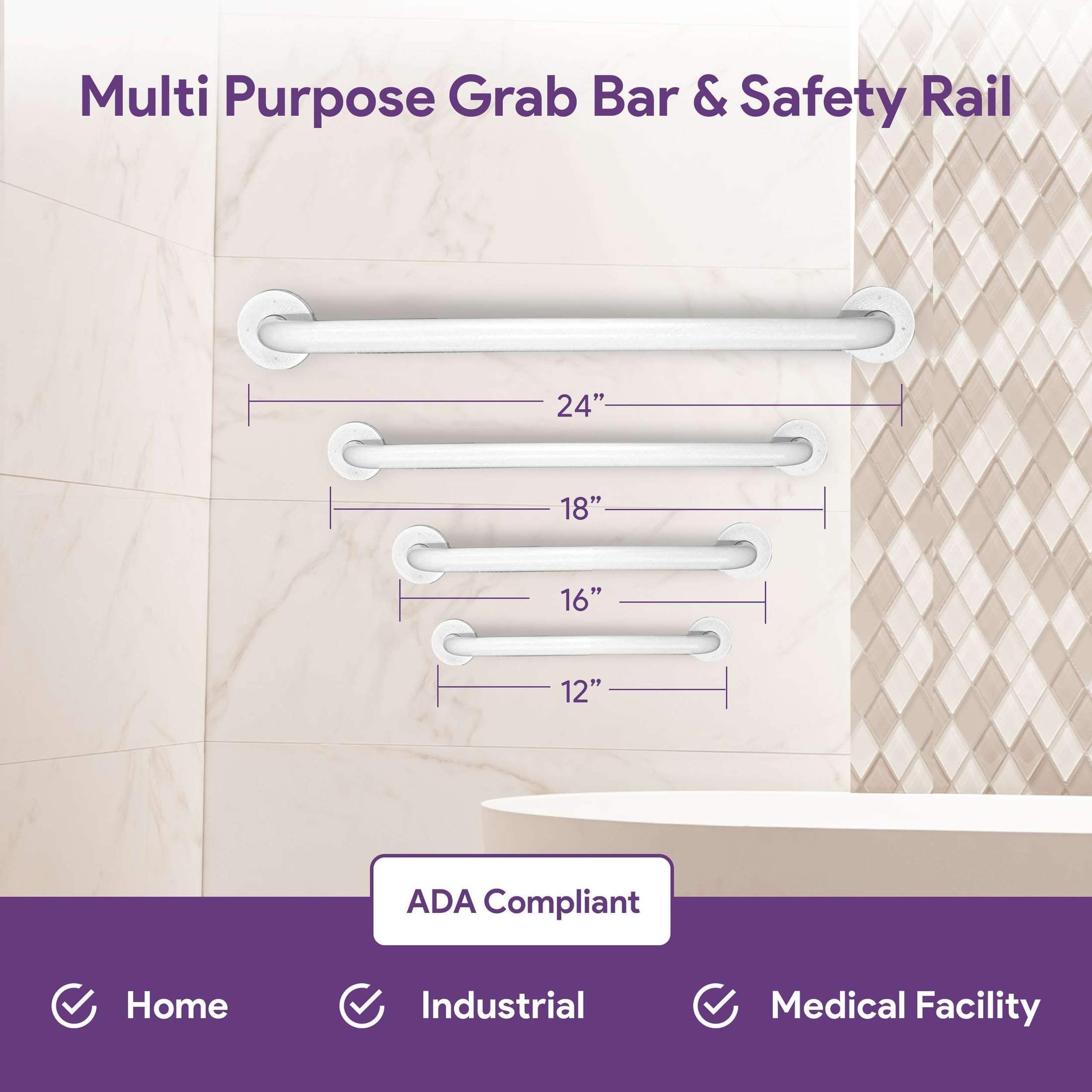 White Powder Coated Steel Grab Bars - Bathroom and Shower Safety Rail shophomemed