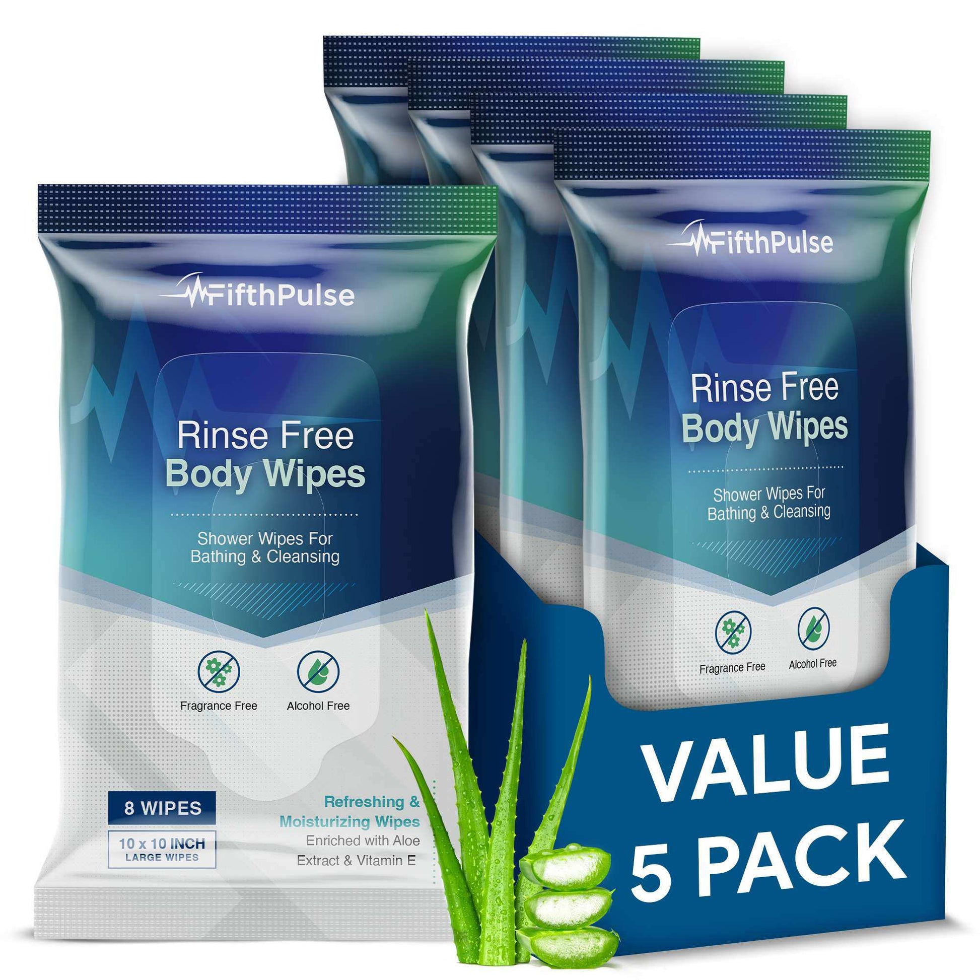 FifthPulse XL Rinse Free Adult Body Wipes for Men and Women