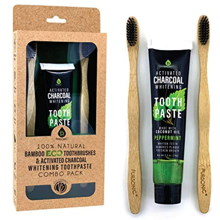 Pursonic Eco-Friendly Bamboo Toothbrushes & Charcoal Whitening Toothpaste